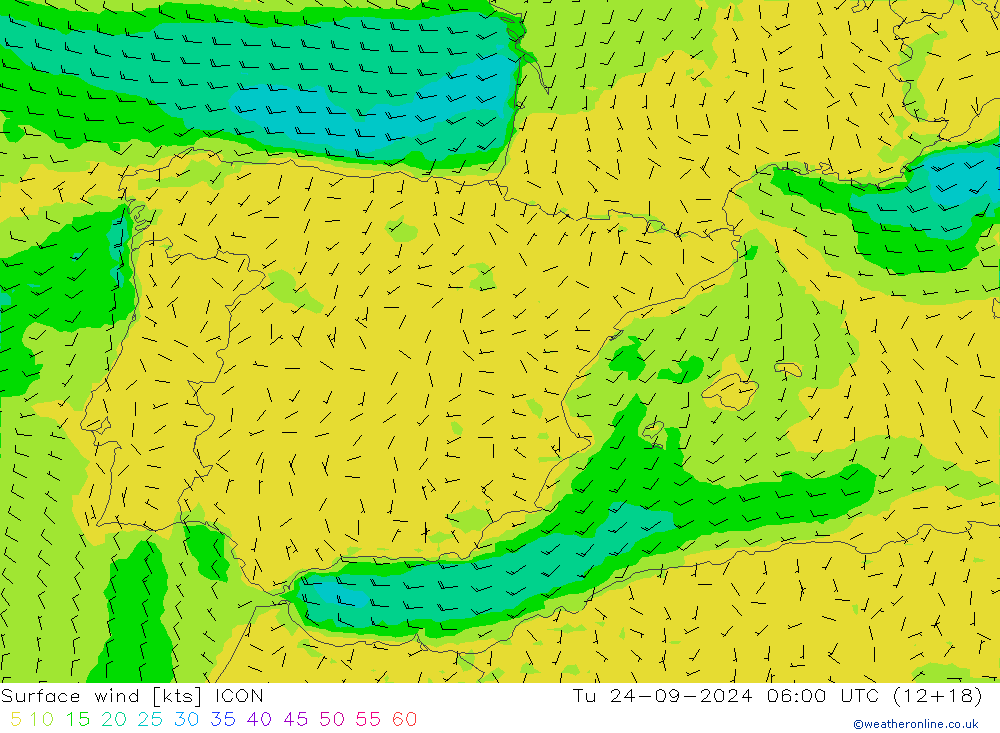 ветер 10 m ICON вт 24.09.2024 06 UTC