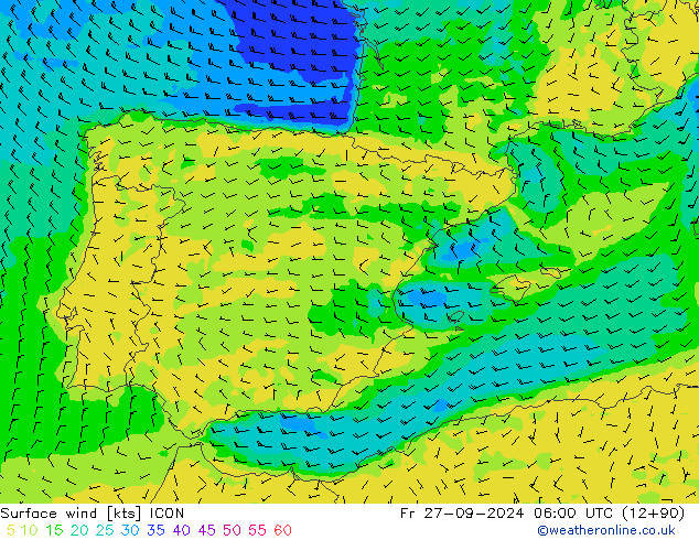 Surface wind ICON Fr 27.09.2024 06 UTC