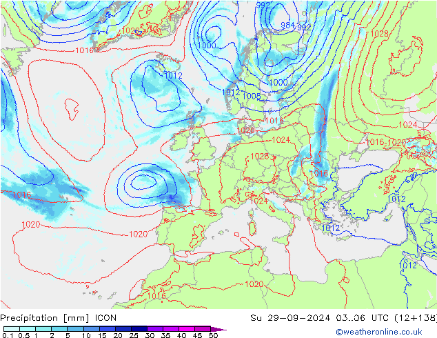 Precipitation ICON Su 29.09.2024 06 UTC