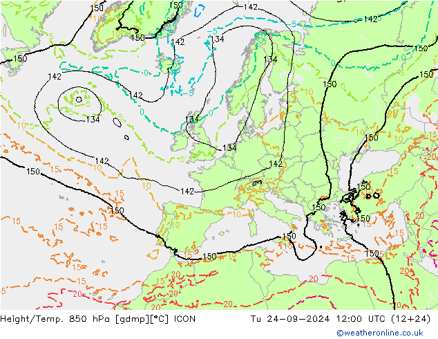 Height/Temp. 850 hPa ICON Ter 24.09.2024 12 UTC