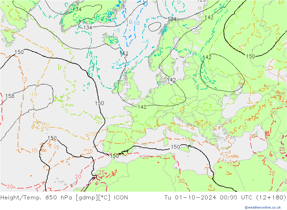 Height/Temp. 850 hPa ICON Tu 01.10.2024 00 UTC