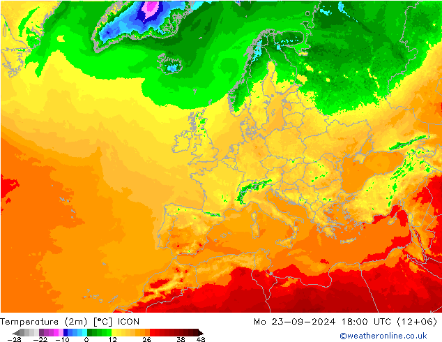 température (2m) ICON lun 23.09.2024 18 UTC