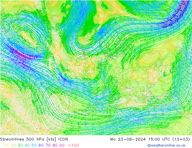 Linha de corrente 500 hPa ICON Seg 23.09.2024 15 UTC