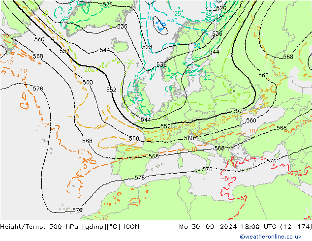 Height/Temp. 500 hPa ICON Seg 30.09.2024 18 UTC