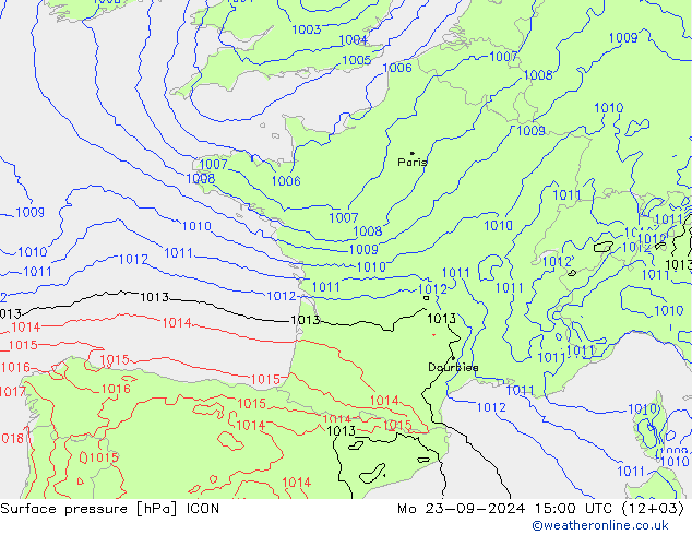 Atmosférický tlak ICON Po 23.09.2024 15 UTC