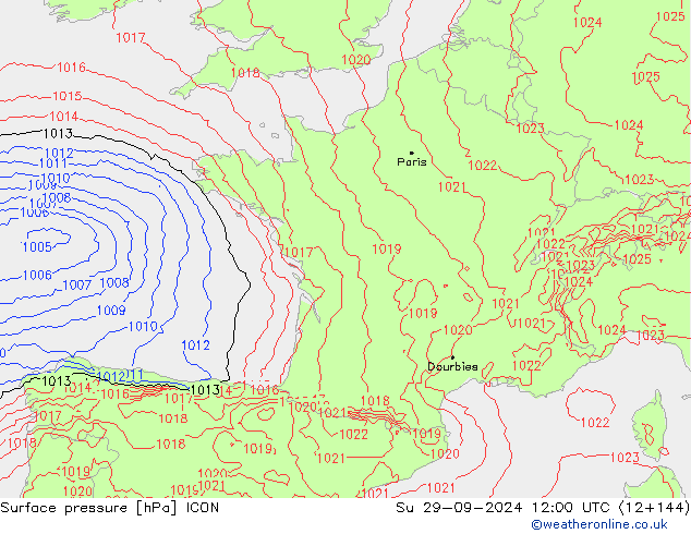 Surface pressure ICON Su 29.09.2024 12 UTC