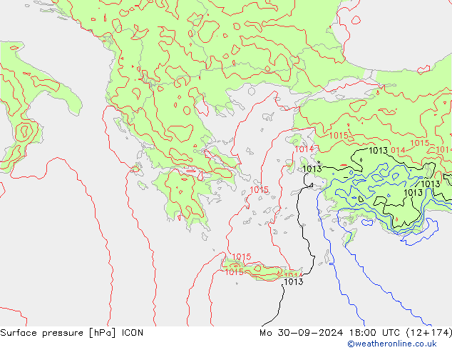 pressão do solo ICON Seg 30.09.2024 18 UTC