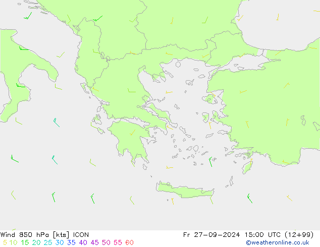 wiatr 850 hPa ICON pt. 27.09.2024 15 UTC