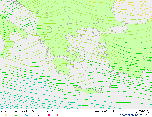 Streamlines 500 hPa ICON Tu 24.09.2024 00 UTC