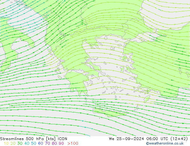 ветер 500 гПа ICON ср 25.09.2024 06 UTC