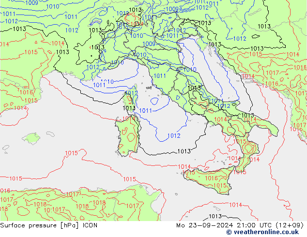 Bodendruck ICON Mo 23.09.2024 21 UTC