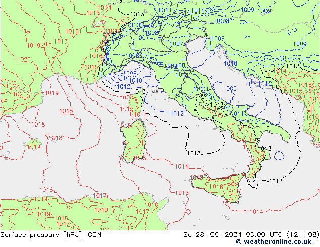 Pressione al suolo ICON sab 28.09.2024 00 UTC