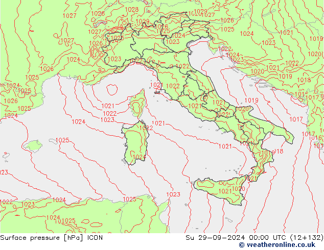 Pressione al suolo ICON dom 29.09.2024 00 UTC