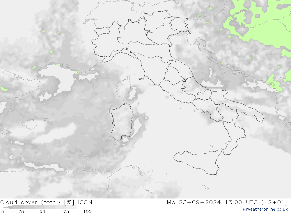 Nubi (totali) ICON lun 23.09.2024 13 UTC