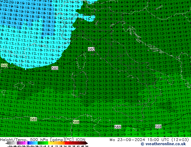 Height/Temp. 500 hPa ICON Seg 23.09.2024 15 UTC