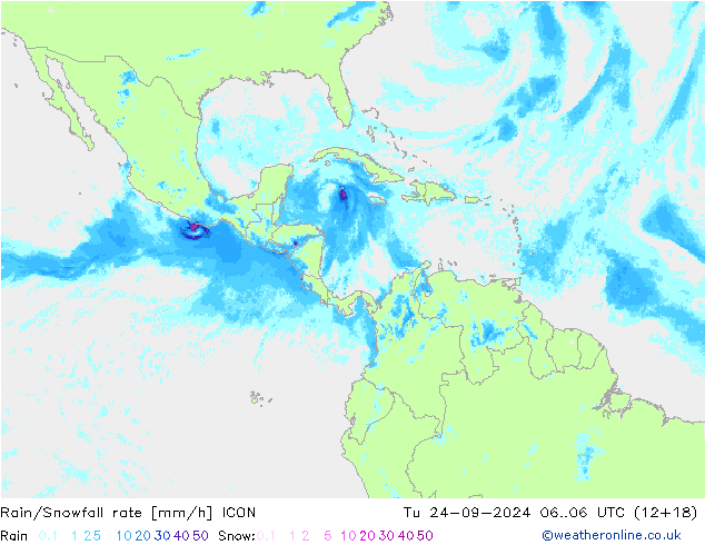 Rain/Snowfall rate ICON  24.09.2024 06 UTC