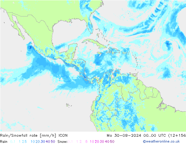 Rain/Snowfall rate ICON Mo 30.09.2024 00 UTC