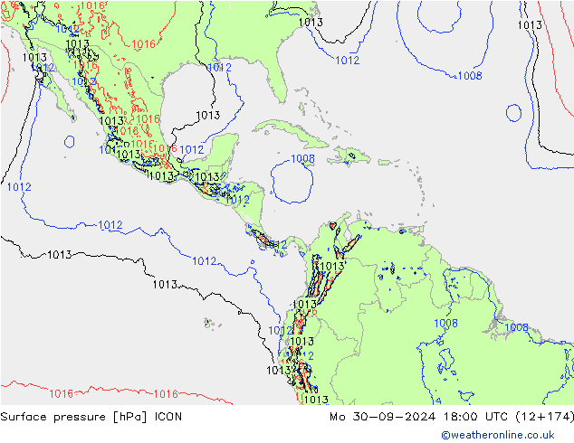 Pressione al suolo ICON lun 30.09.2024 18 UTC