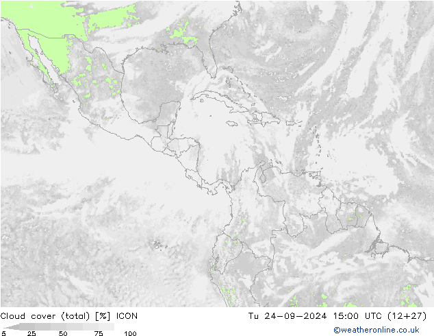 Cloud cover (total) ICON Tu 24.09.2024 15 UTC