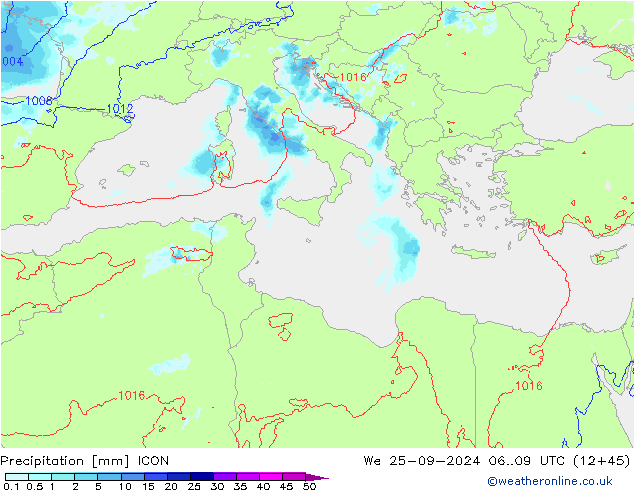 Srážky ICON St 25.09.2024 09 UTC