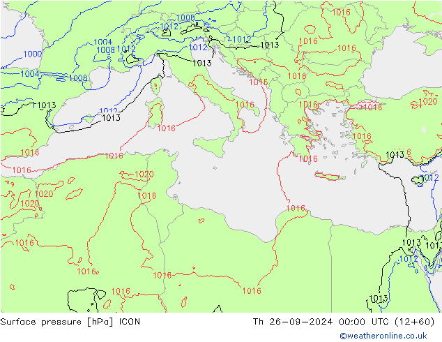 Surface pressure ICON Th 26.09.2024 00 UTC