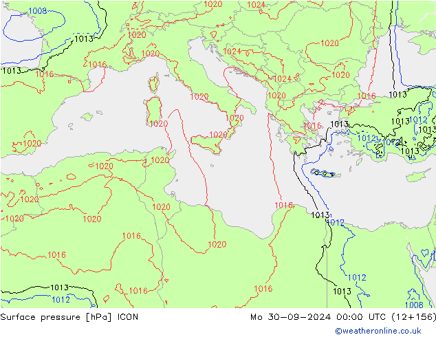 Yer basıncı ICON Pzt 30.09.2024 00 UTC