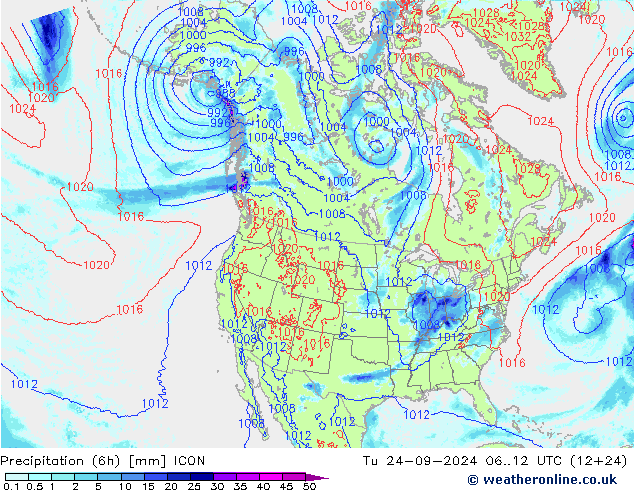 Precipitación (6h) ICON mar 24.09.2024 12 UTC