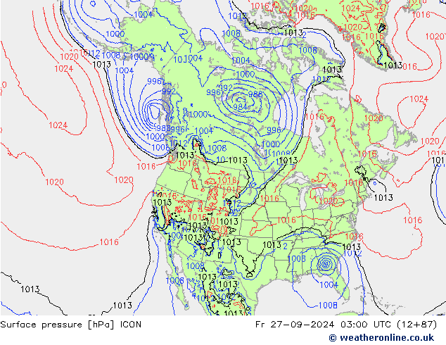 Surface pressure ICON Fr 27.09.2024 03 UTC