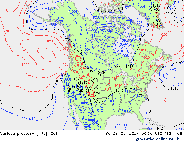 Pressione al suolo ICON sab 28.09.2024 00 UTC