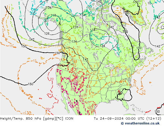 Height/Temp. 850 hPa ICON Di 24.09.2024 00 UTC