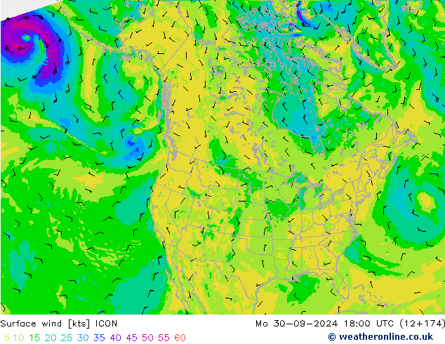 Rüzgar 10 m ICON Pzt 30.09.2024 18 UTC