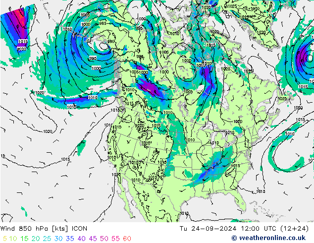 Vent 850 hPa ICON mar 24.09.2024 12 UTC