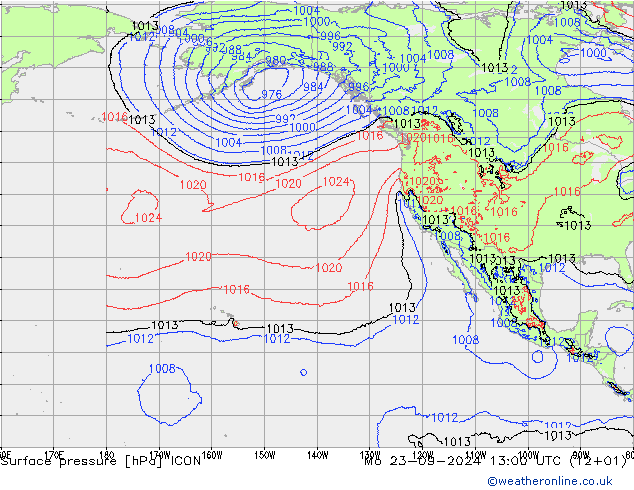 Surface pressure ICON Mo 23.09.2024 13 UTC