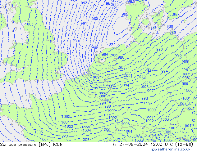 Yer basıncı ICON Cu 27.09.2024 12 UTC