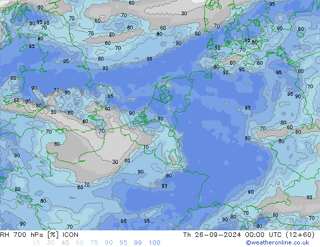 RH 700 hPa ICON Qui 26.09.2024 00 UTC