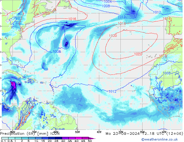 осадки (6h) ICON пн 23.09.2024 18 UTC