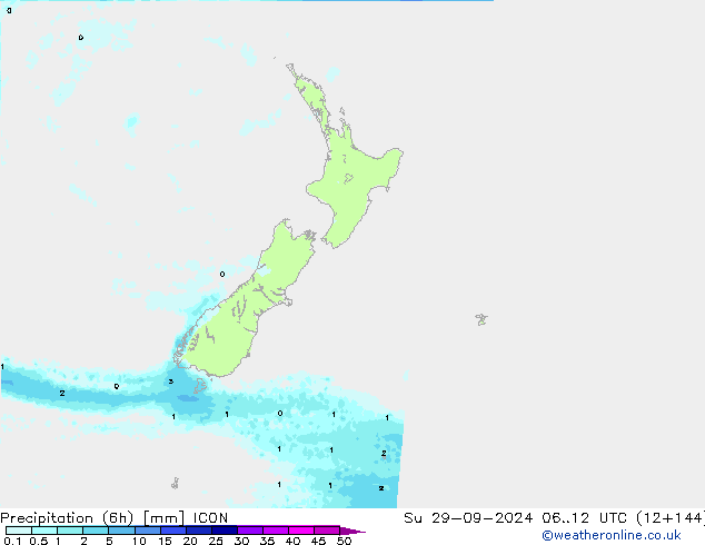 Precipitación (6h) ICON dom 29.09.2024 12 UTC