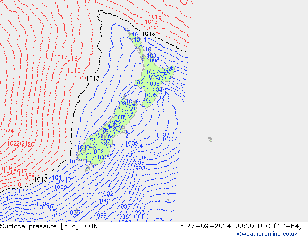 Atmosférický tlak ICON Pá 27.09.2024 00 UTC