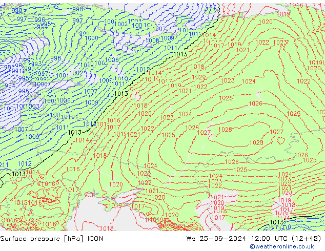 Surface pressure ICON We 25.09.2024 12 UTC