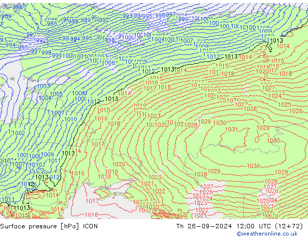 Atmosférický tlak ICON Čt 26.09.2024 12 UTC