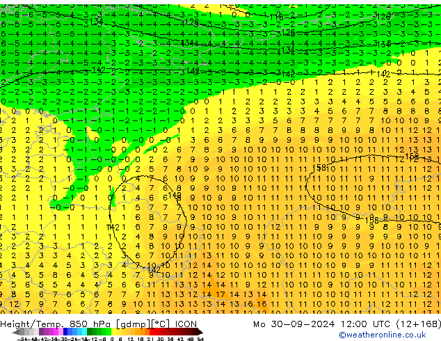 Height/Temp. 850 гПа ICON пн 30.09.2024 12 UTC