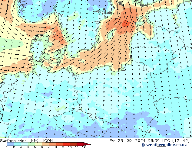 ве�Bе�@ 10 m (bft) ICON ср 25.09.2024 06 UTC