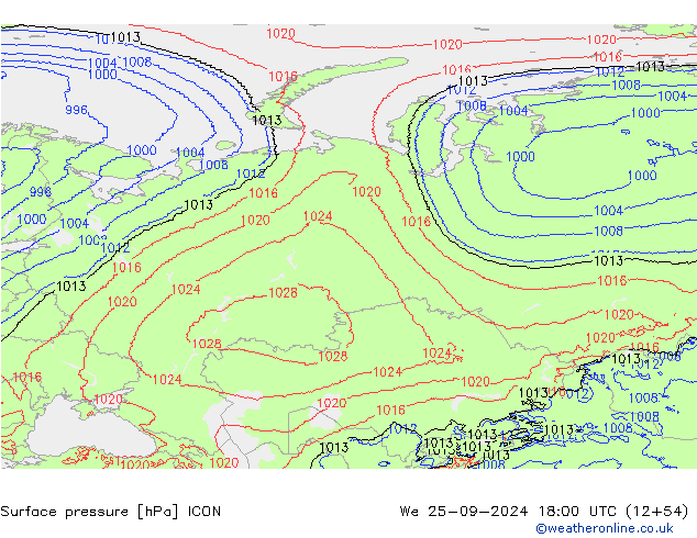 приземное давление ICON ср 25.09.2024 18 UTC