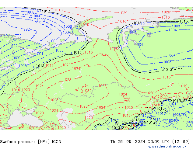 Presión superficial ICON jue 26.09.2024 00 UTC