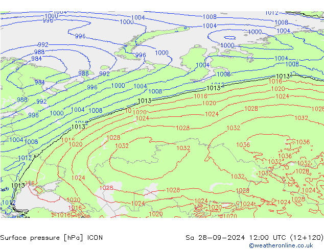 Surface pressure ICON Sa 28.09.2024 12 UTC