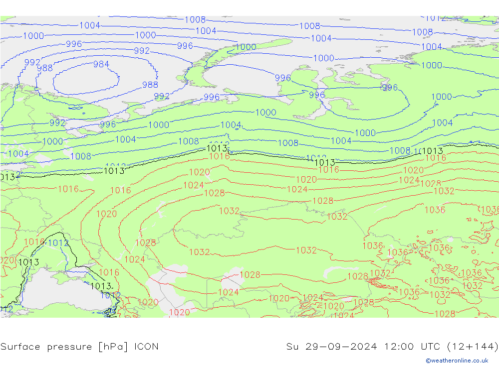 Surface pressure ICON Su 29.09.2024 12 UTC