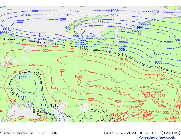 Luchtdruk (Grond) ICON di 01.10.2024 00 UTC