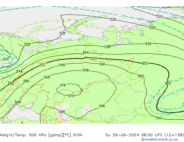 Height/Temp. 500 hPa ICON Su 29.09.2024 06 UTC