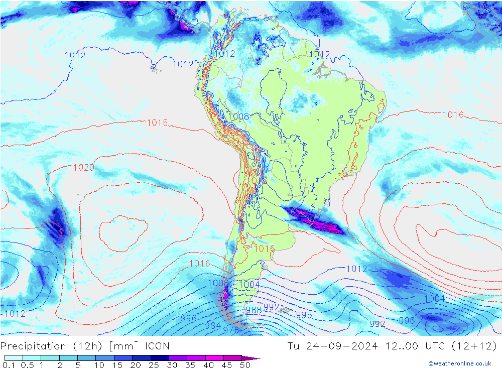 Precipitation (12h) ICON Út 24.09.2024 00 UTC