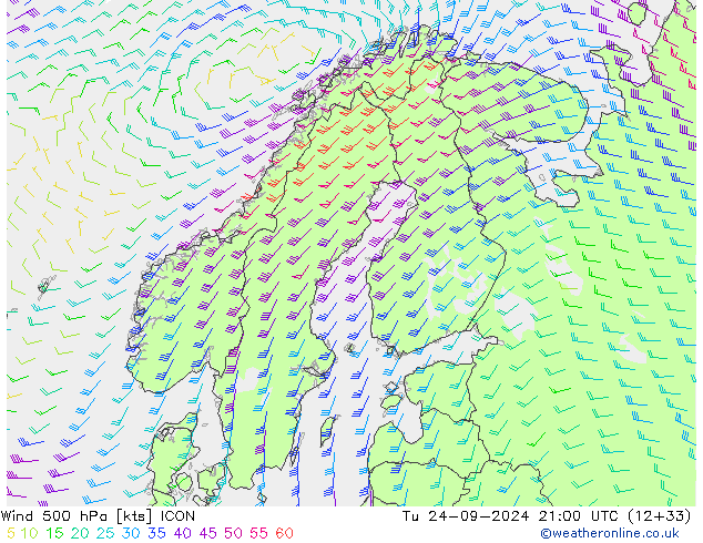 Vento 500 hPa ICON Ter 24.09.2024 21 UTC